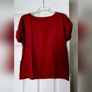 Womens Burgundy short sleeve slick material top